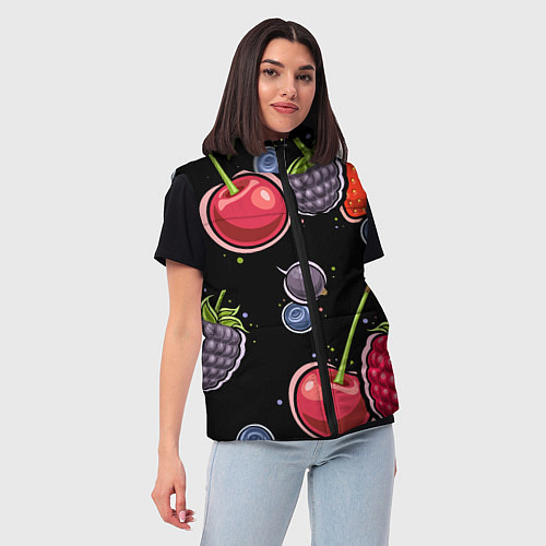 Женский жилет Плоды и ягоды / 3D-Черный – фото 3