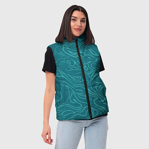 Женский жилет Абстракция зелёный разводы / 3D-Черный – фото 3