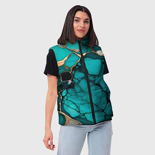 Женский жилет Зеленый мрамор с золотыми прожилками / 3D-Красный – фото 3