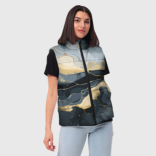 Женский жилет Черный с золотом мрамор / 3D-Черный – фото 3