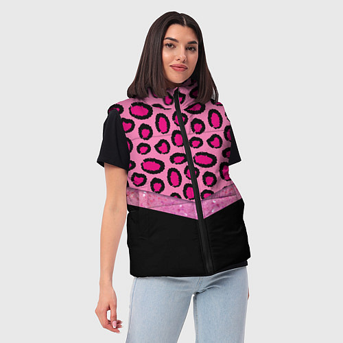 Женский жилет Розовый леопард и блестки принт / 3D-Черный – фото 3