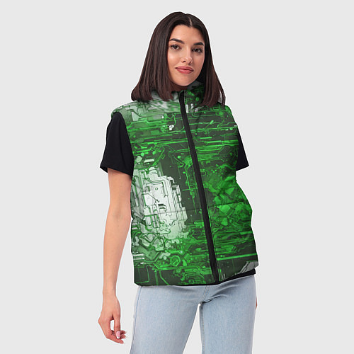 Женский жилет Киберпанк заражение зелёное / 3D-Черный – фото 3
