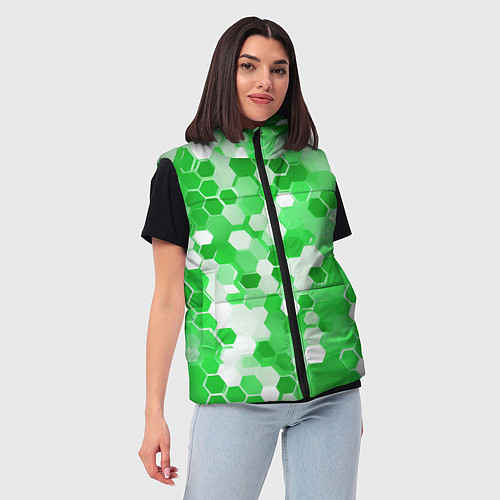 Женский жилет Кибер Hexagon Зелёный / 3D-Светло-серый – фото 3