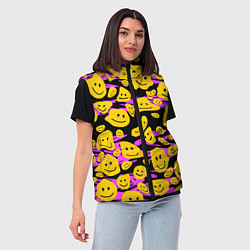 Женский жилет Растекшийся смайл на пиксельном фоне, цвет: 3D-красный — фото 2