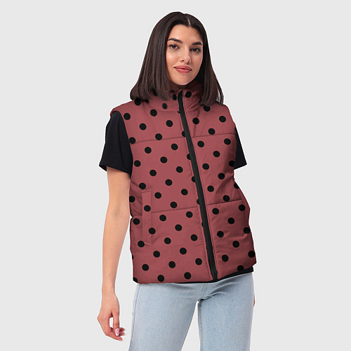 Женский жилет Чёрный горошек на тёмно-розовом / 3D-Черный – фото 3