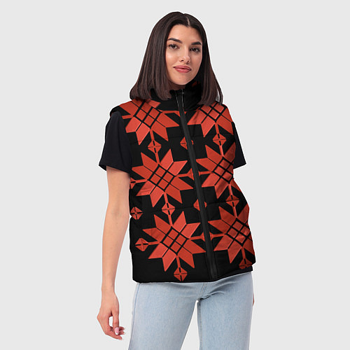 Женский жилет Удмуртский - вертикаль black / 3D-Красный – фото 3
