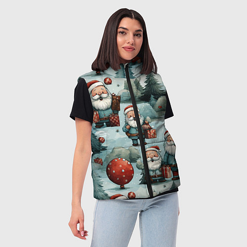 Женский жилет Рождественский узор с Санта Клаусами / 3D-Светло-серый – фото 3