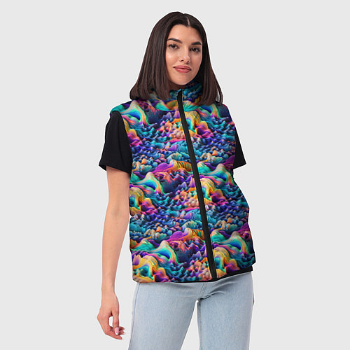 Женский жилет Разноцветные причудливые волны / 3D-Черный – фото 3