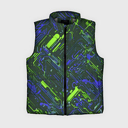 Женский жилет Киберпанк линии зелёные и синие, цвет: 3D-светло-серый