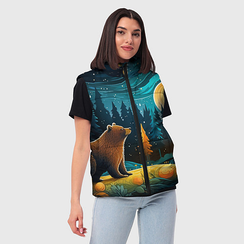 Женский жилет Хозяин тайги: медведь в лесу / 3D-Черный – фото 3