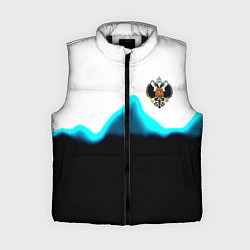 Женский жилет Герб РФ синяя волна, цвет: 3D-черный