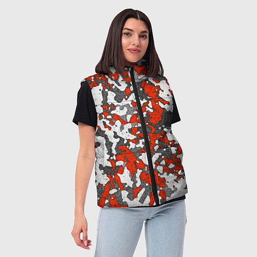 Женский жилет Абстракция серо-красная / 3D-Светло-серый – фото 3