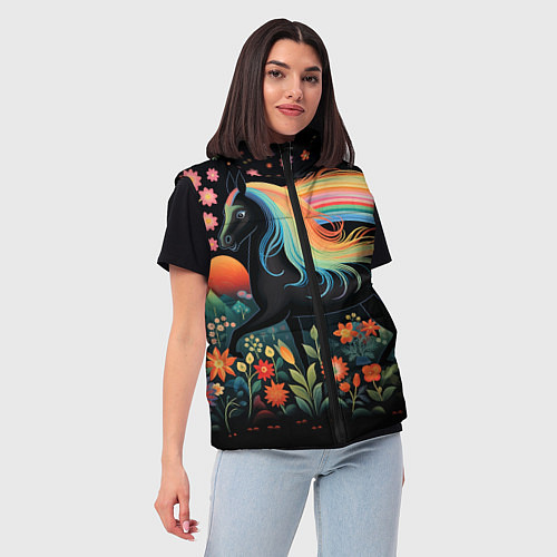 Женский жилет Лошадка с радужной гривой в стиле фолк-арт / 3D-Светло-серый – фото 3