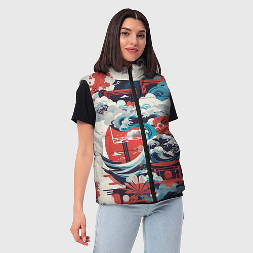 Женский жилет Рисунок в Японском стиле / 3D-Черный – фото 3