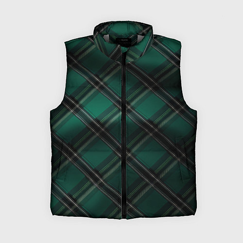Женский жилет Тёмно-зелёная диагональная шотландская клетка / 3D-Светло-серый – фото 1