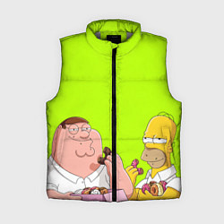 Женский жилет Питер и Гомер едят пончики зеленый, цвет: 3D-светло-серый
