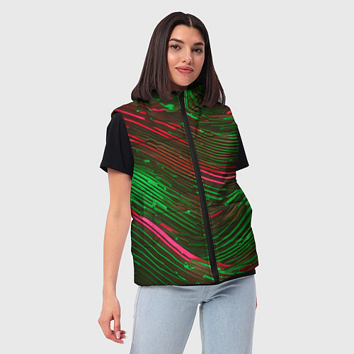 Женский жилет Волнистые линии зелёные и красные / 3D-Красный – фото 3