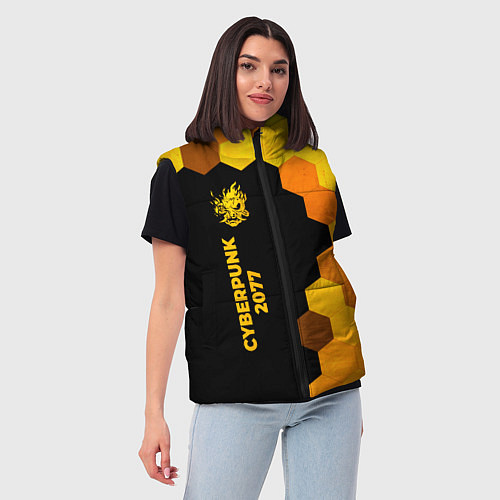 Женский жилет Cyberpunk 2077 - gold gradient по-вертикали / 3D-Черный – фото 3