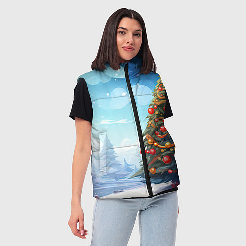 Женский жилет Большая новогодняя елка / 3D-Черный – фото 3