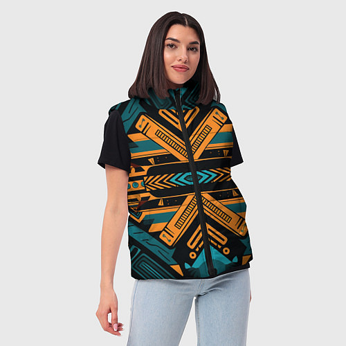 Женский жилет Геометрический узор в стиле ацтеков / 3D-Светло-серый – фото 3