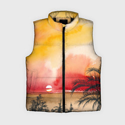 Женский жилет Тропический закат акварель, цвет: 3D-черный