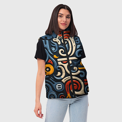 Женский жилет Абстрактный цветной паттерн в славянском стиле / 3D-Черный – фото 3