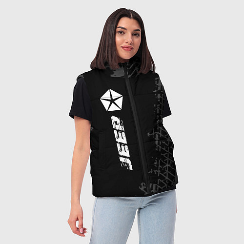 Женский жилет Jeep speed на темном фоне со следами шин по-вертик / 3D-Черный – фото 3