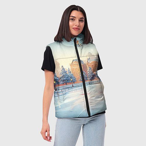 Женский жилет Новогодняя городская площадь / 3D-Красный – фото 3