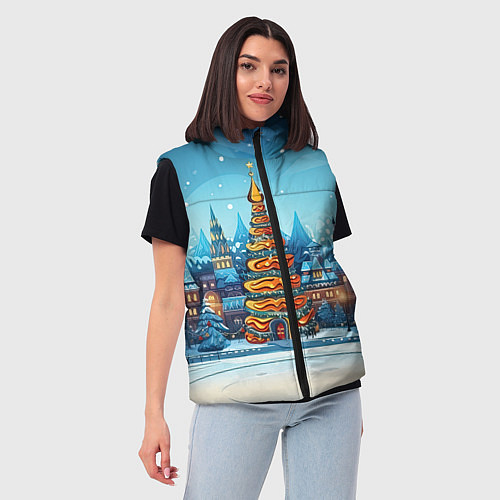 Женский жилет Новогоднее настроение елочка / 3D-Красный – фото 3