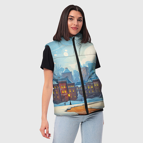 Женский жилет Новогодний город / 3D-Красный – фото 3