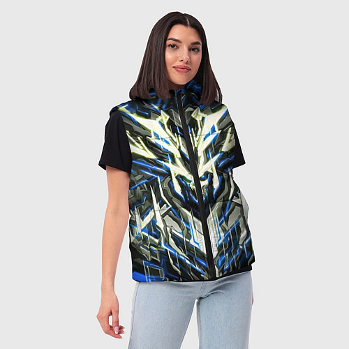 Женский жилет Неоновый синий кибер череп / 3D-Черный – фото 3