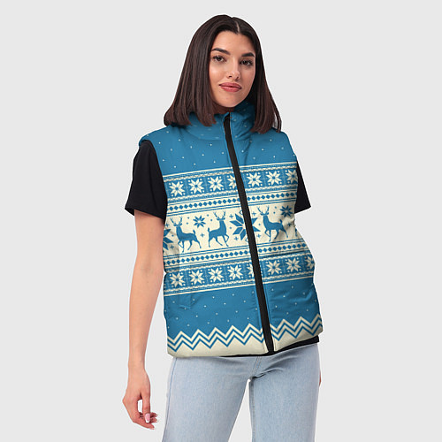 Женский жилет Sweater with deer on a blue background / 3D-Светло-серый – фото 3