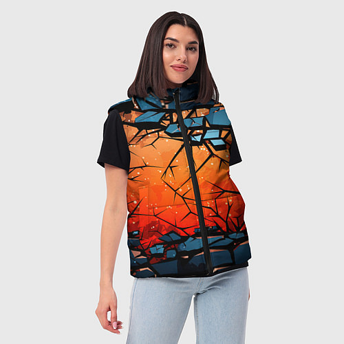 Женский жилет Разлом оранжевых плит / 3D-Красный – фото 3