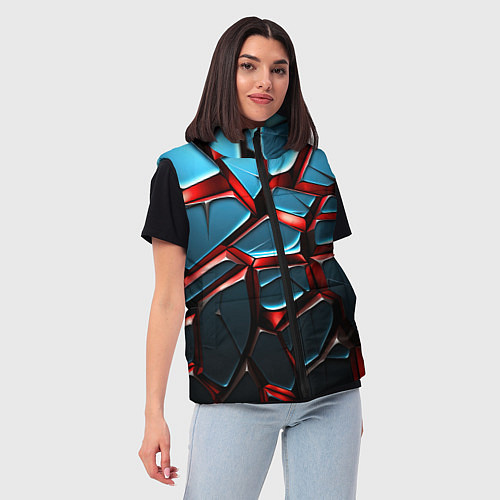 Женский жилет Синие плиты с красными стеклами / 3D-Черный – фото 3