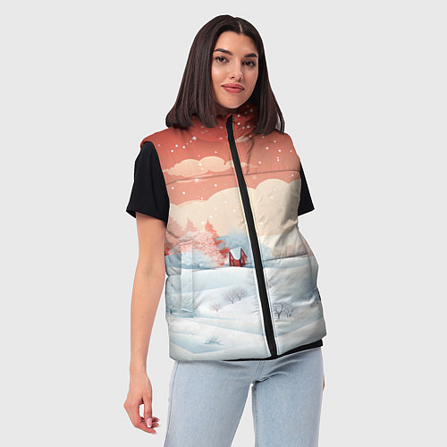 Женский жилет Зимняя сказка на пороге / 3D-Светло-серый – фото 3