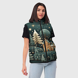 Женский жилет Снежная деревня в праздничном наряде, цвет: 3D-черный — фото 2
