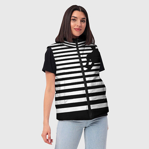 Женский жилет Силуэт на чёрно белом полосы / 3D-Красный – фото 3