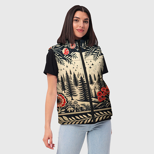 Женский жилет Новогодний лес с узорами / 3D-Светло-серый – фото 3