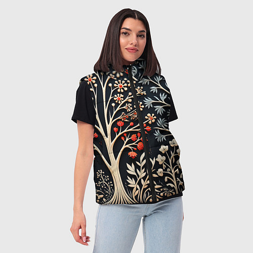 Женский жилет Новогодние узоры и деревья / 3D-Черный – фото 3