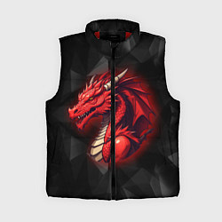 Женский жилет Красный дракон на полигональном черном фоне, цвет: 3D-красный