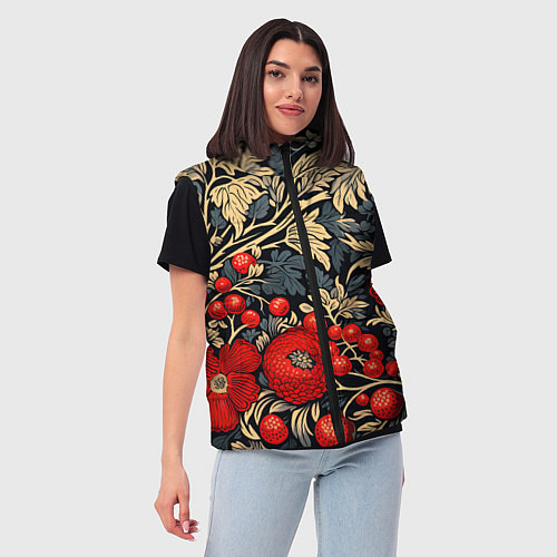 Женский жилет Новогодние ягодки и узоры / 3D-Черный – фото 3
