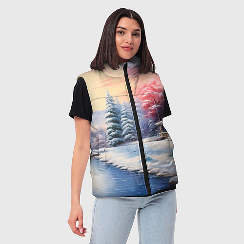 Женский жилет Сказочная метель подарков / 3D-Красный – фото 3