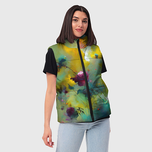 Женский жилет Абстрактные розы в пятнах краски / 3D-Светло-серый – фото 3