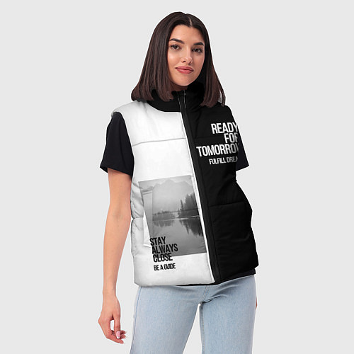 Женский жилет Чёрно белый Stay always close be a guide мечты / 3D-Черный – фото 3