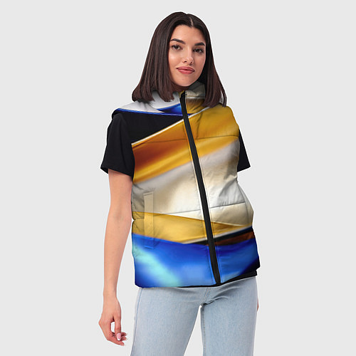 Женский жилет Белая желтая синяя абстракция / 3D-Светло-серый – фото 3