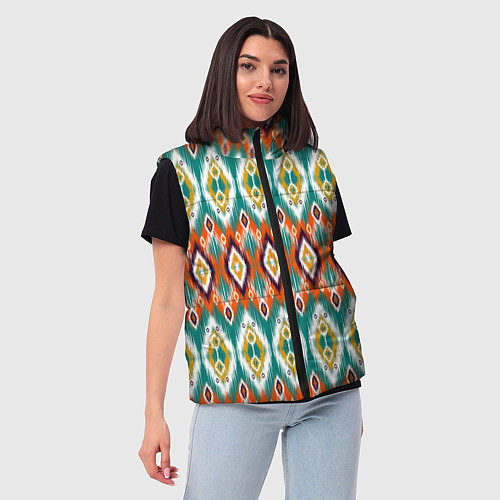 Женский жилет Орнамент икат - имитация аткласной ткани / 3D-Черный – фото 3