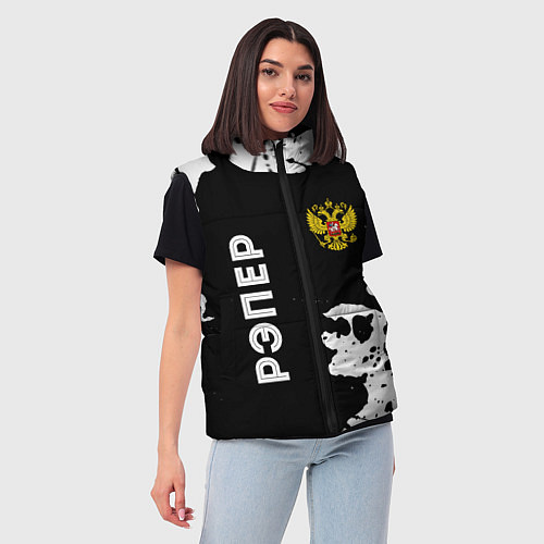 Женский жилет Рэпер из России и герб РФ вертикально / 3D-Черный – фото 3