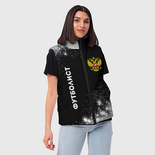 Женский жилет Футболист из России и герб РФ вертикально / 3D-Черный – фото 3