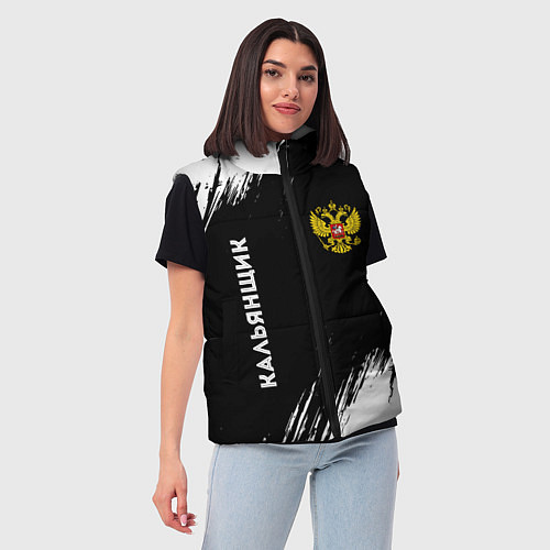 Женский жилет Кальянщик из России и герб РФ вертикально / 3D-Черный – фото 3