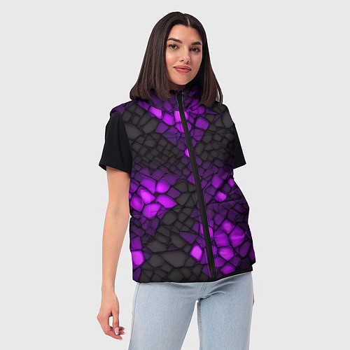 Женский жилет Фиолетовый трескающийся камень / 3D-Светло-серый – фото 3